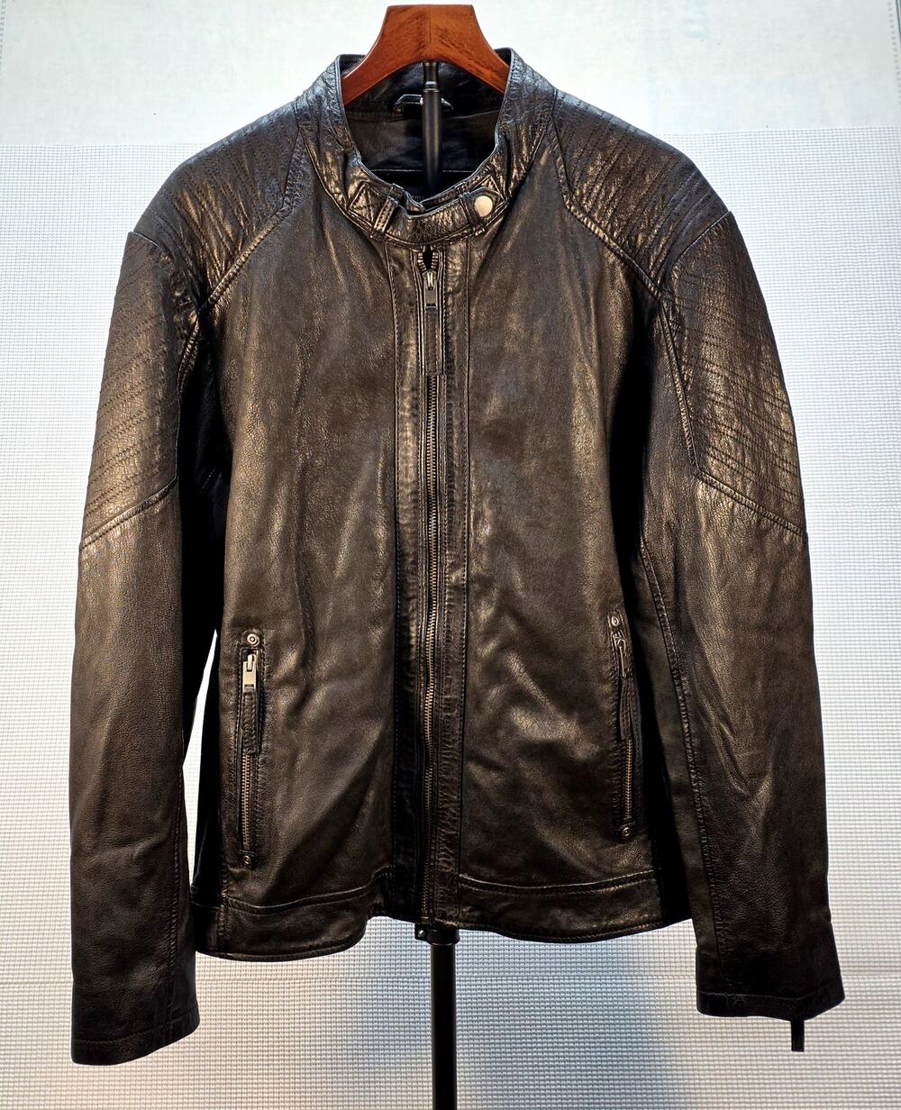Outpost Makers Arne Mens Black Leather Moto Racer Jacket (L) Lambskin VTG Tanned